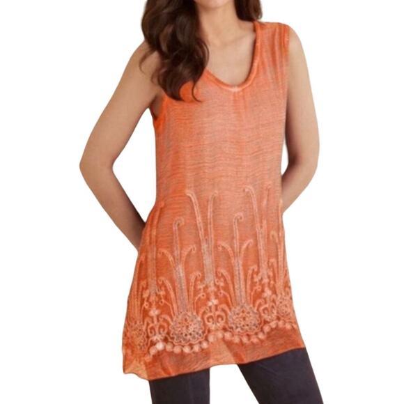 🌺 Soft Surroundings Orange Embroidered Tank Top - Picture 1 of 8